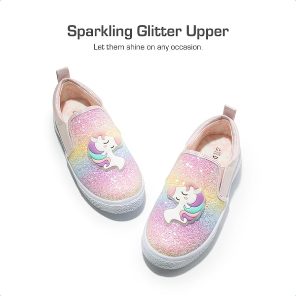[Storybook Unicorn] Toddlers & Little Girls' Slip On Walking Sneakers - RAINBOW PINK - 1